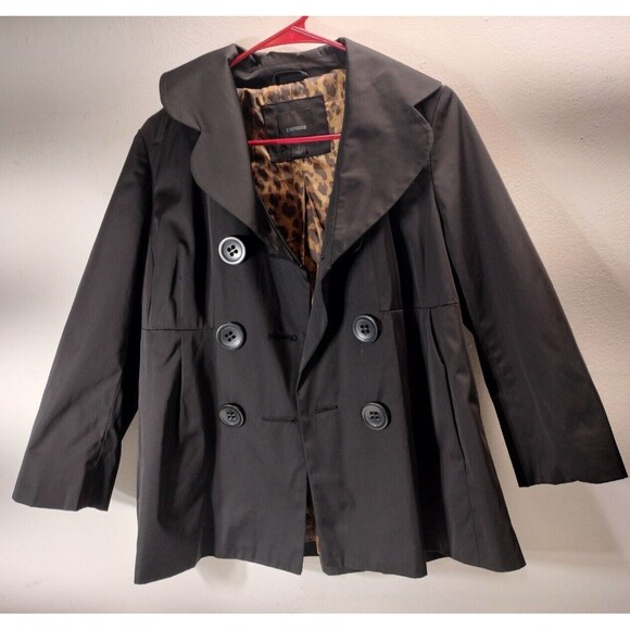 Express Jackets & Blazers - Express Peacoat Lightweight Jacket Womens Size Small Black Leopard Print Lining